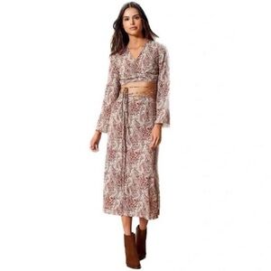 GIANNI BINI Brown Paisley Two Piece Midi Dress Set Boho Hippie 70s Size 0‎ New